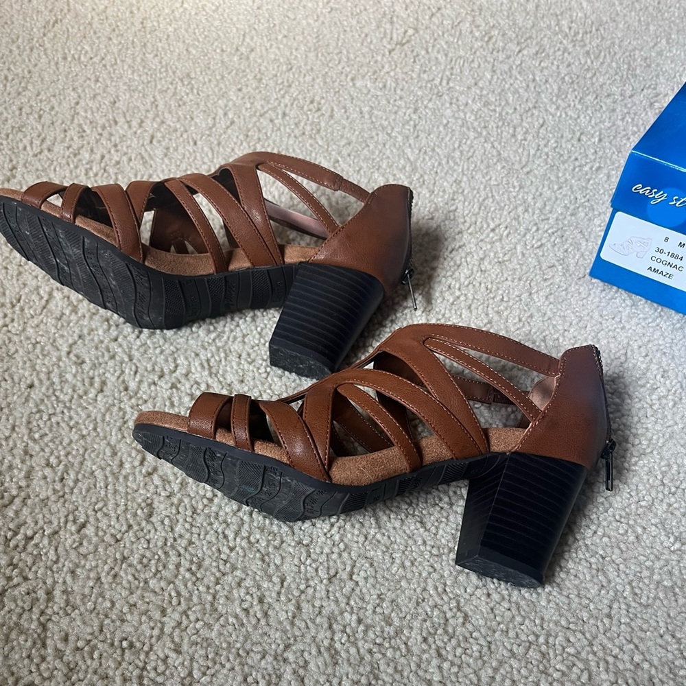 Easy Street Cognac Brown Strappy Sandals